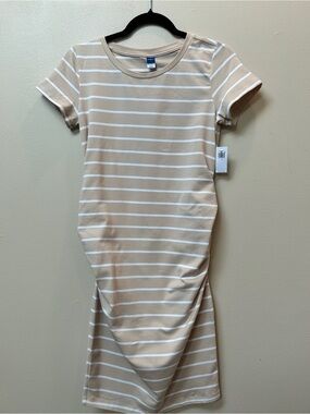 Old Navy Beige and White Striped Maternity TShirt Dress